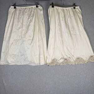 Vintage 80s Lot of 2 Vanity Fair Nylon Womens Large Satin Midi Skirts Beige Slip